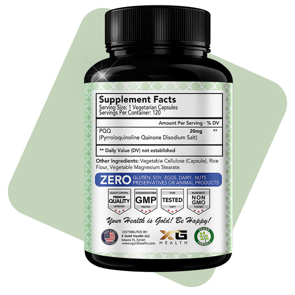 PQQ Supplement 20 mg -120 Vegetarian Capsules (Pyrroloquinoline Quinone) - X Gold Health
