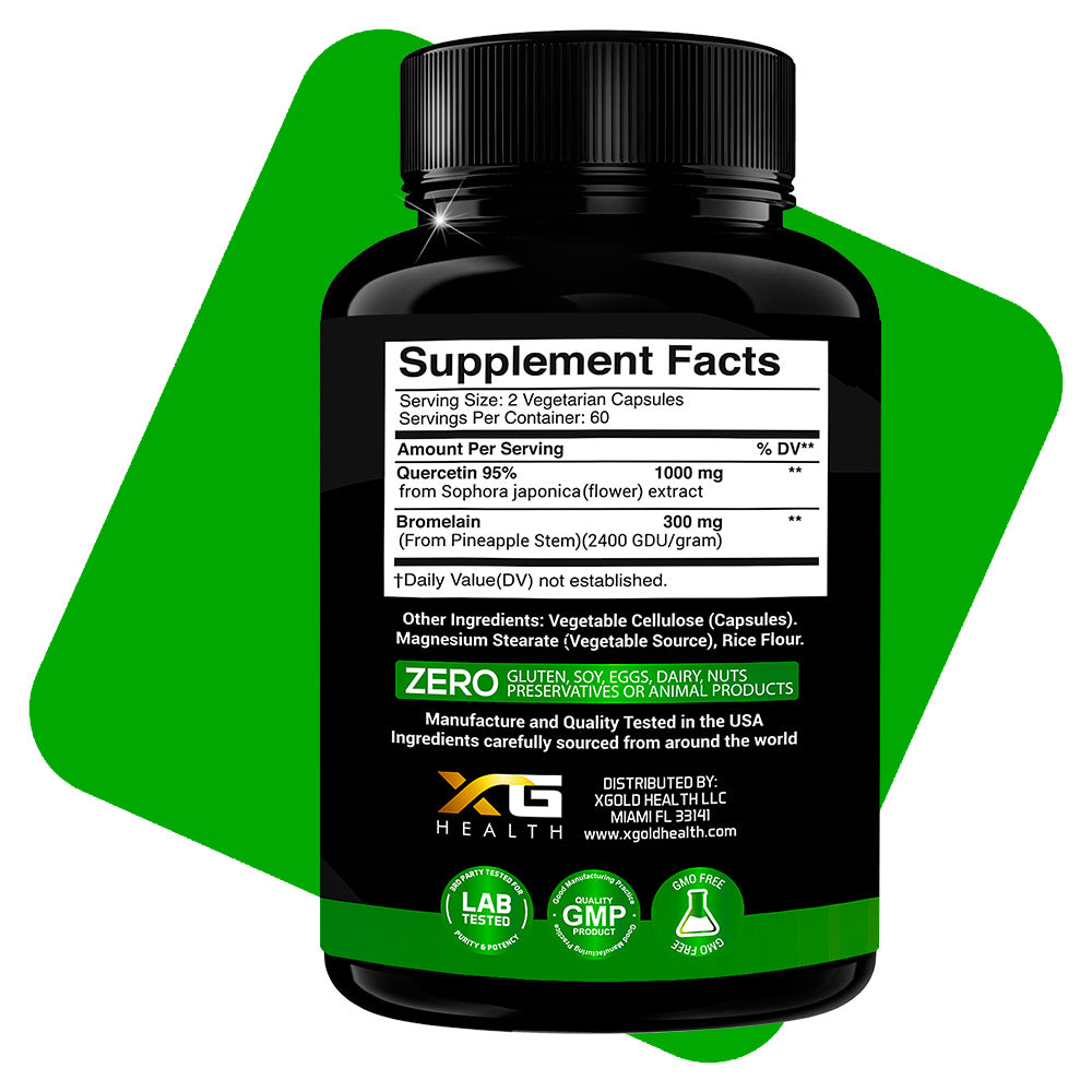 X Gold Health Quercetin + Bromelain 1,300mg – Quercetin: 95% - Highly