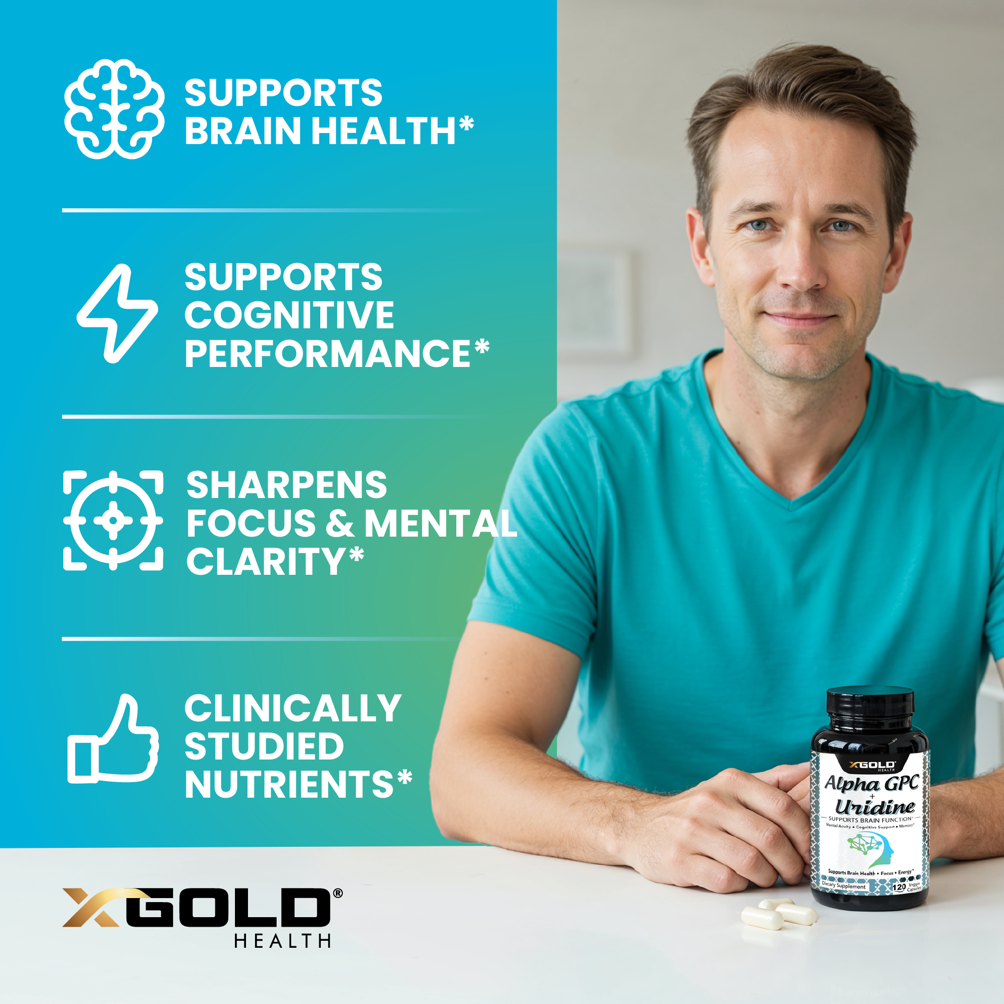 Alpha GPC 600mg + Uridine 300mg | Focus, Memory & Cognitive Clarity - X Gold Health