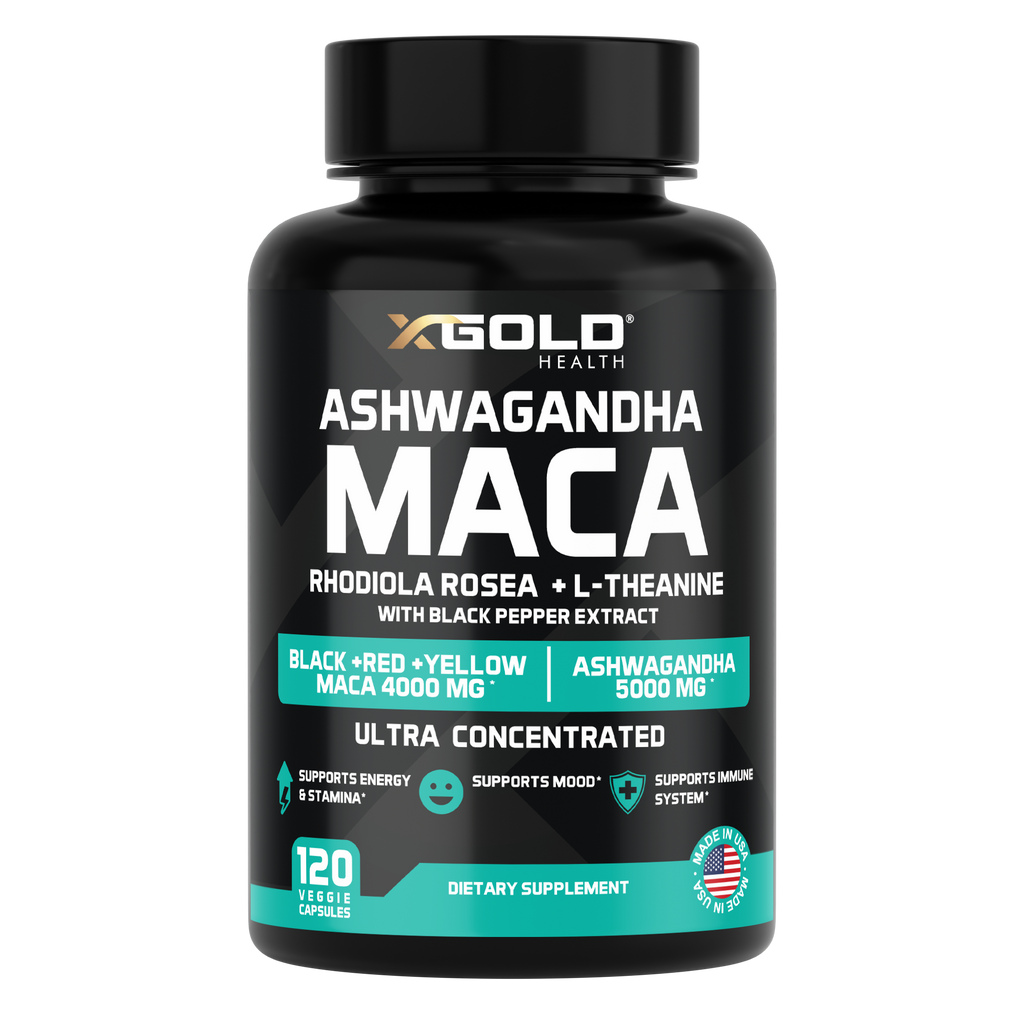 5000mg Ashwagandha, 4000mg Maca Root, Rhodiola, L-Theanine & Black Pepper - X Gold Health