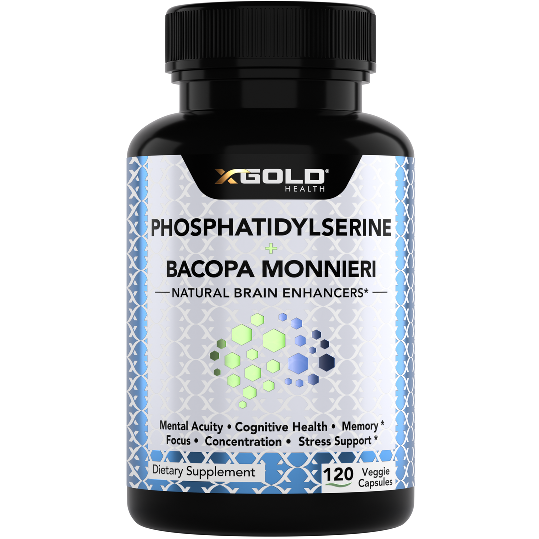 Phosphatidylserine & Bacopa Monnieri 800mg – Brain Enhancer & Nootropic for Improved Focus, Memory, & Cognitive Function  – 120 Vegetarian Capsules - Made in USA - X Gold Health