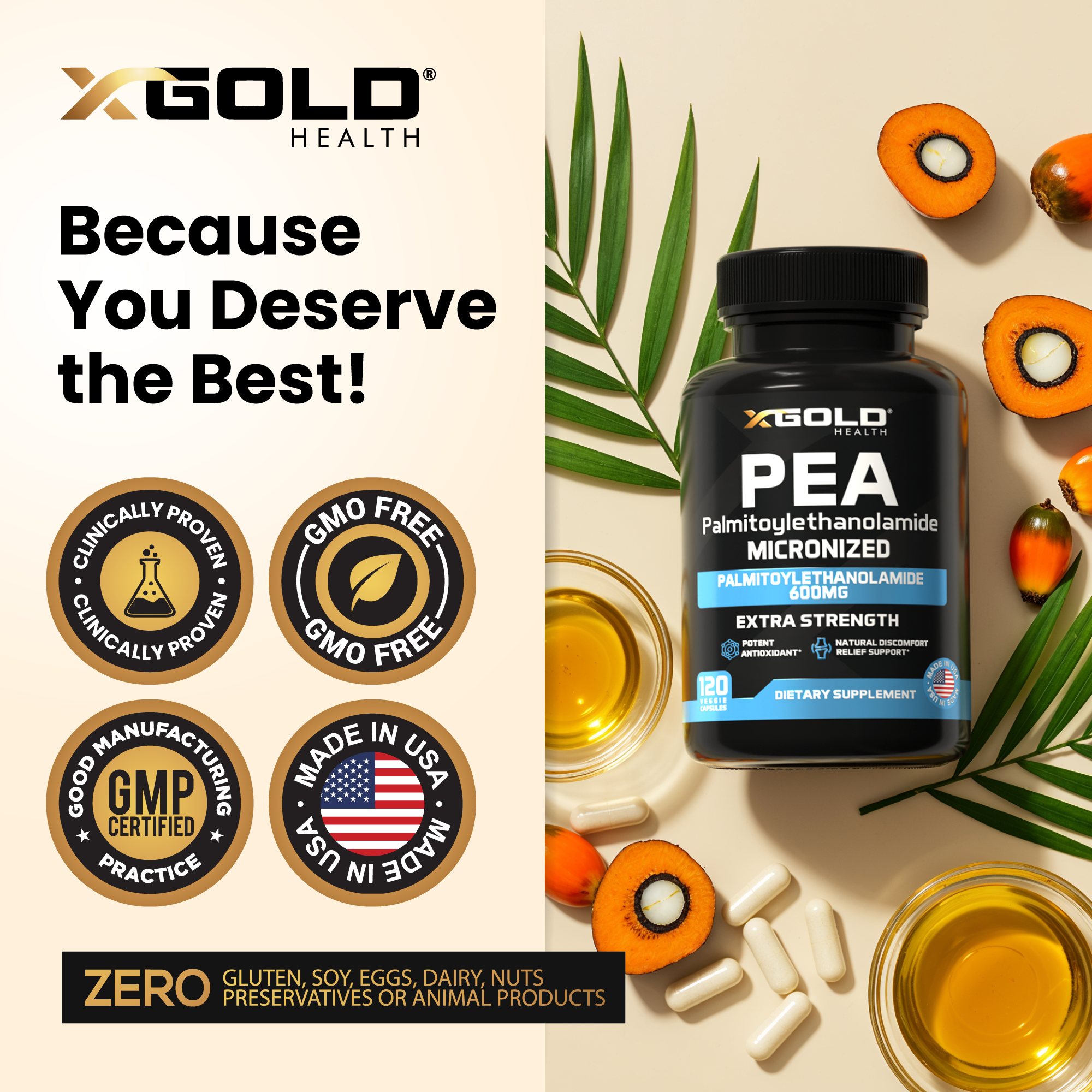PEA 600mg – Micronized, Highly Purified & Bioavailable - X Gold Health
