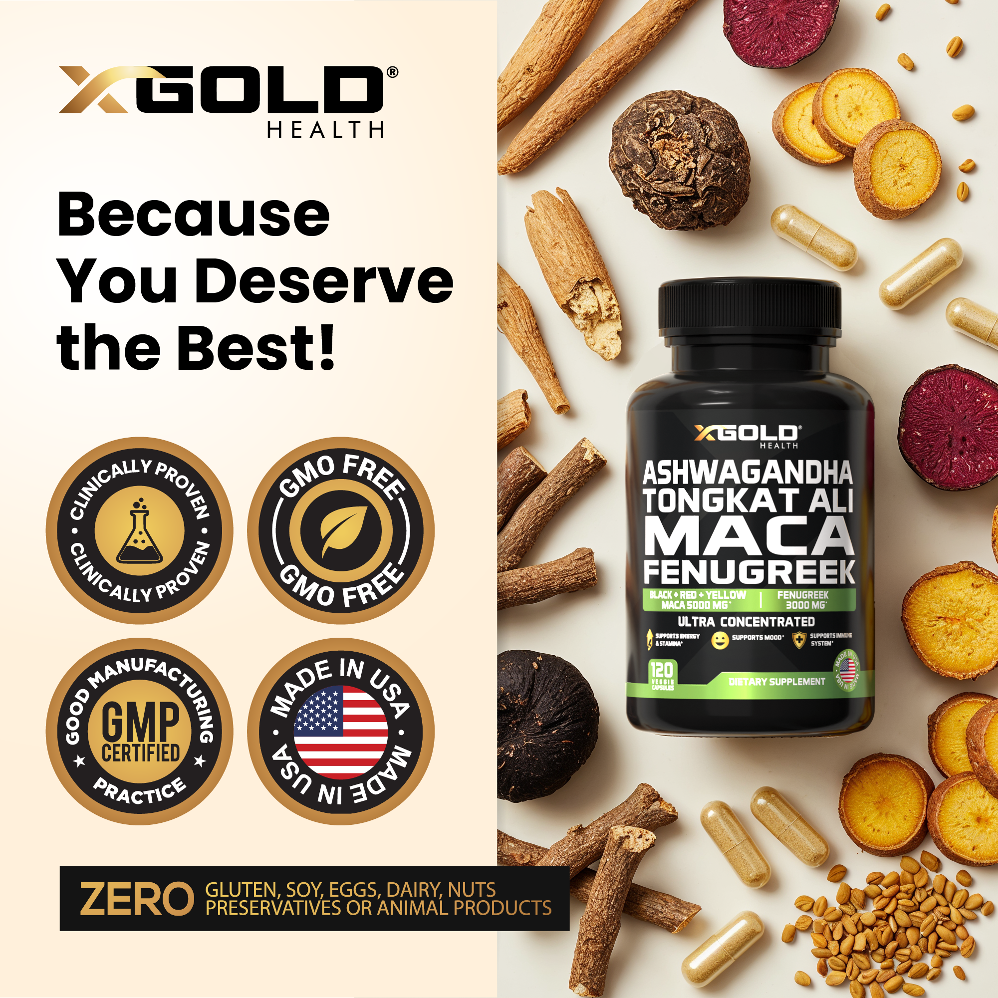 Ashwagandha & Maca Root  – Energy, Libido & Balance - X Gold Health