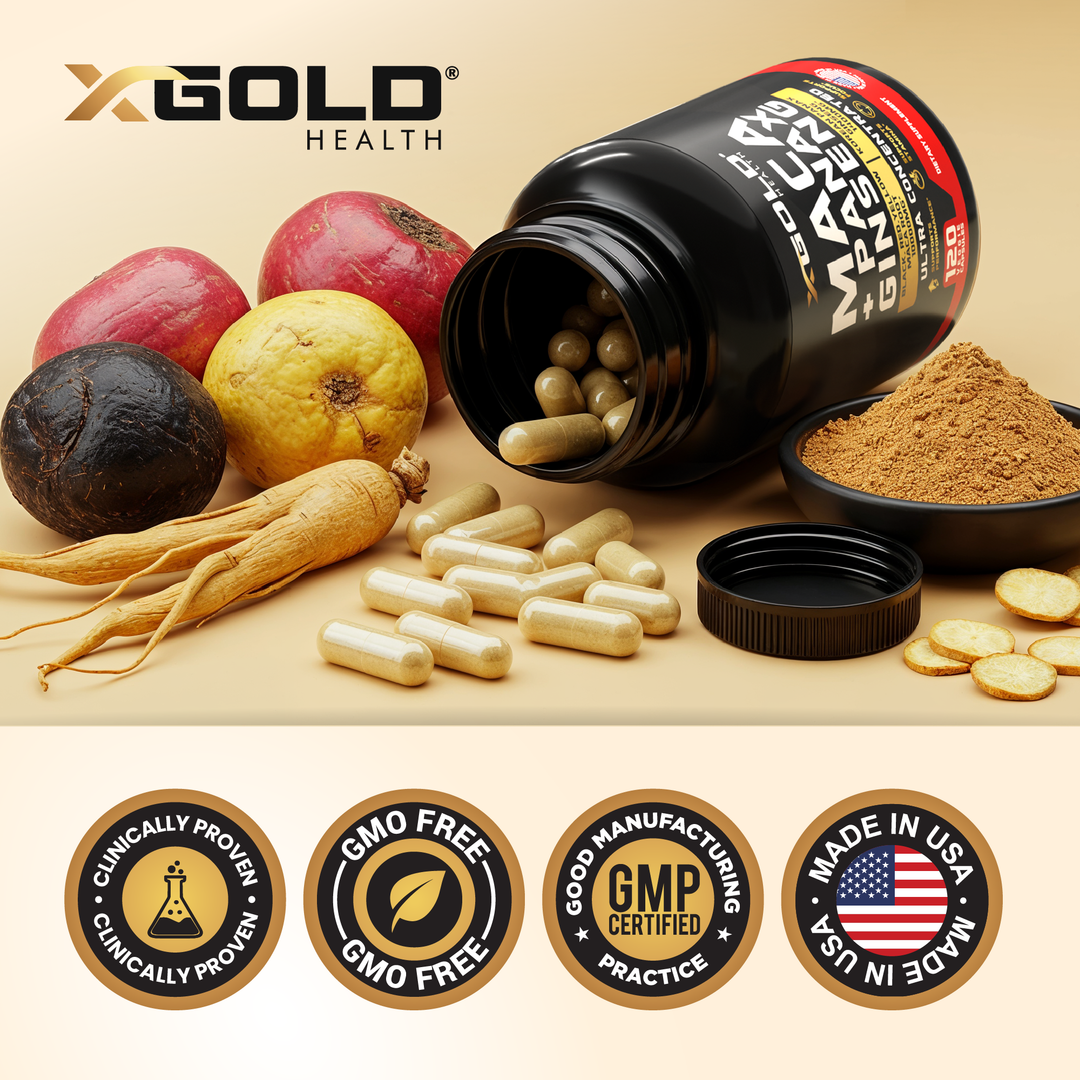 Maca Root Capsules 10,000mg + Korean Panax Ginseng 1,400mg - X Gold Health