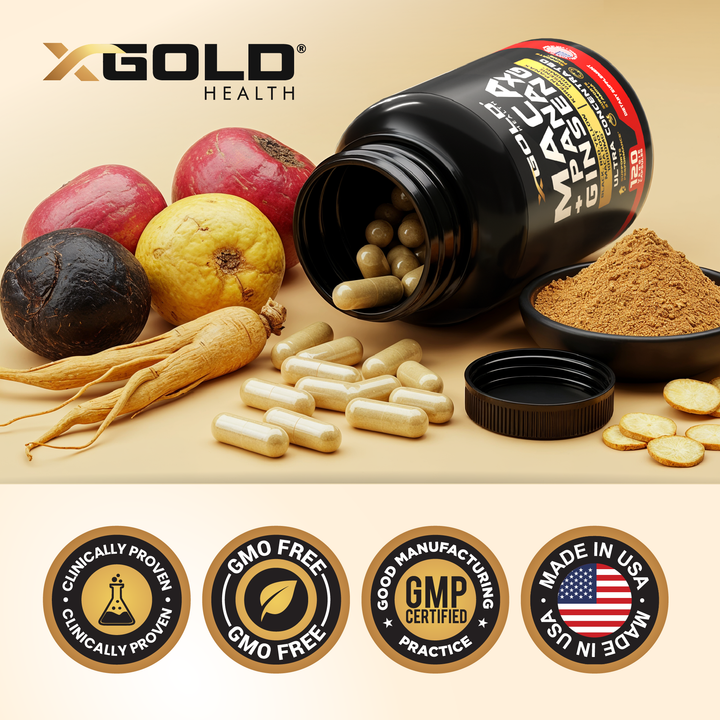 Maca Root Capsules 10,000mg + Korean Panax Ginseng 1,400mg - X Gold Health