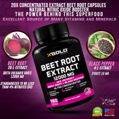 X Gold Health Beet Root Extract Capsules – 12,000mg Highly Concentrate
