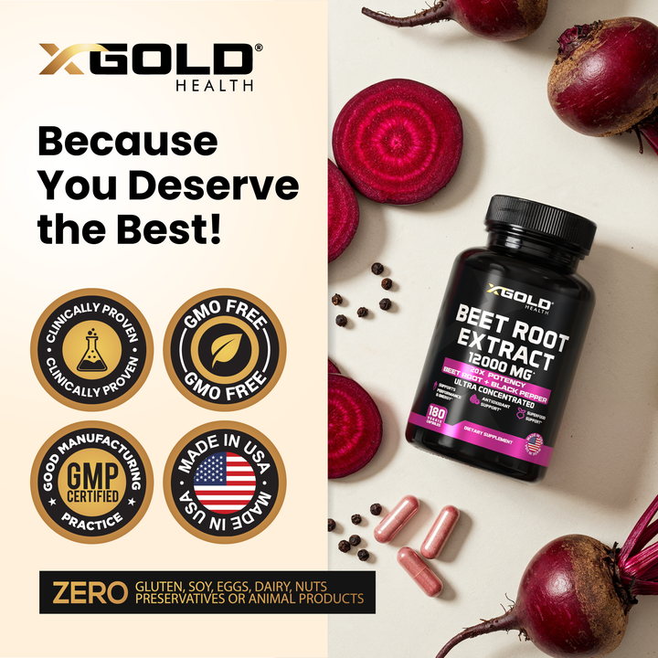 Beet Root Extract - 12,000mg Highly Concentrated Nitric Oxide - X Gold Health