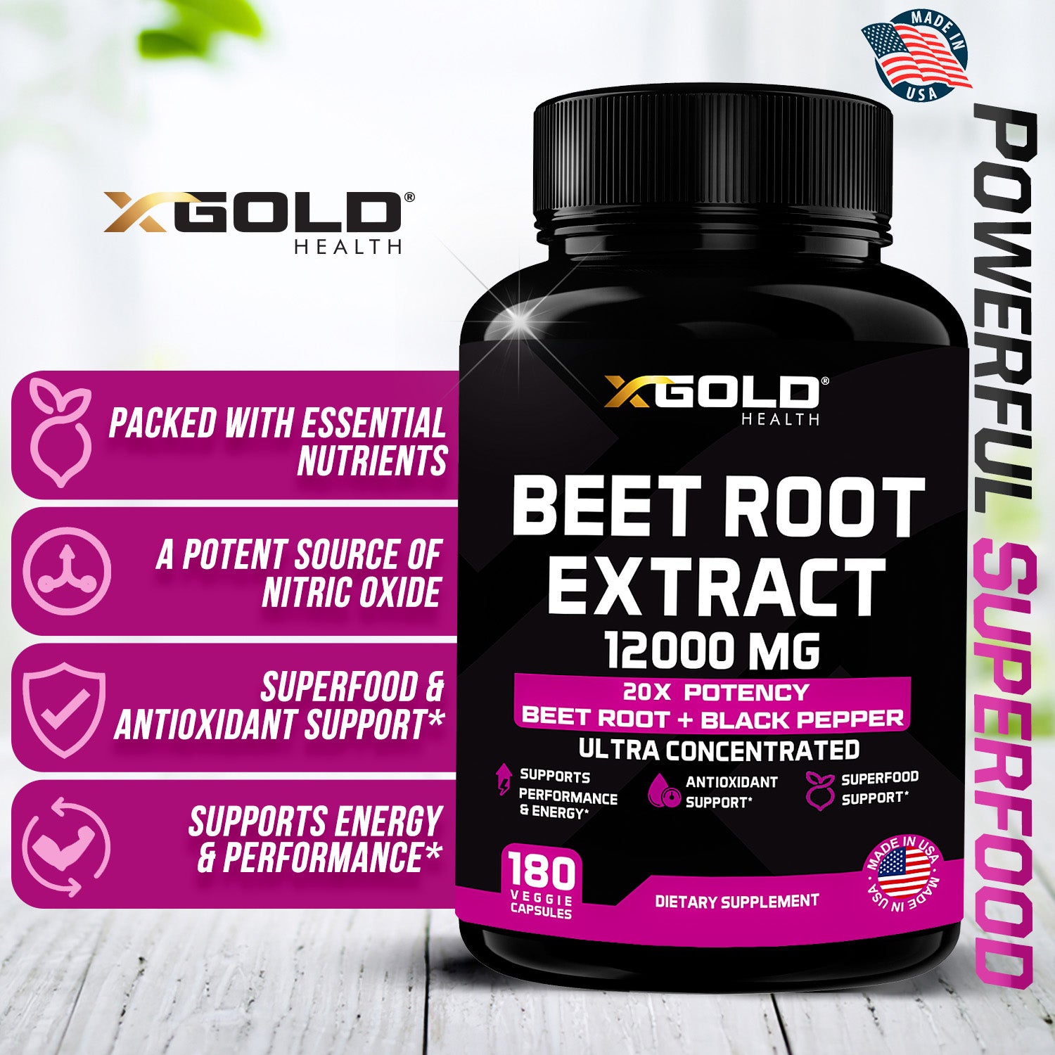 X Gold Health Beet Root Extract Capsules – 12,000mg Highly Concentrate