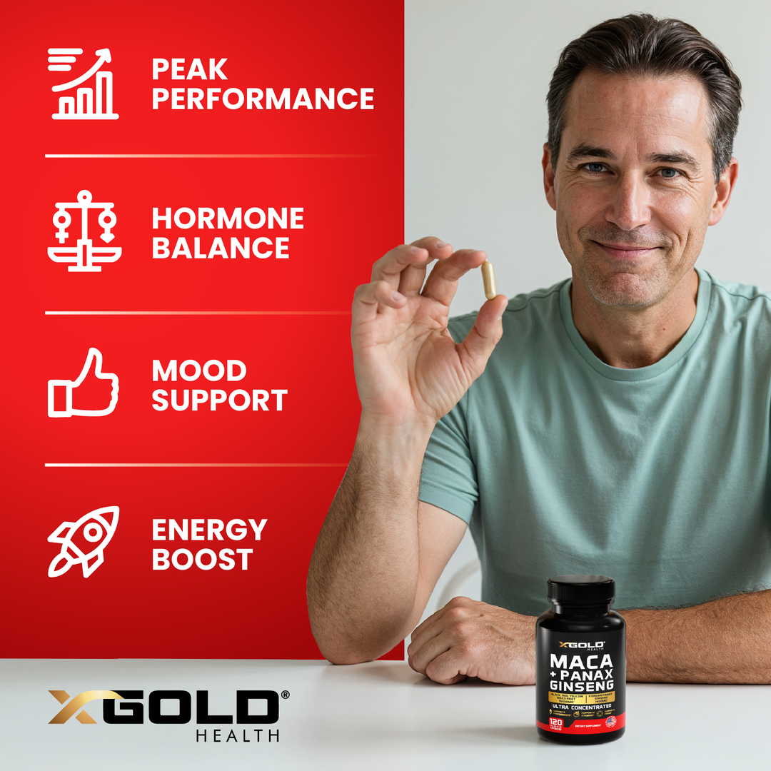 Maca Root Capsules 10,000mg + Korean Panax Ginseng 1,400mg - X Gold Health