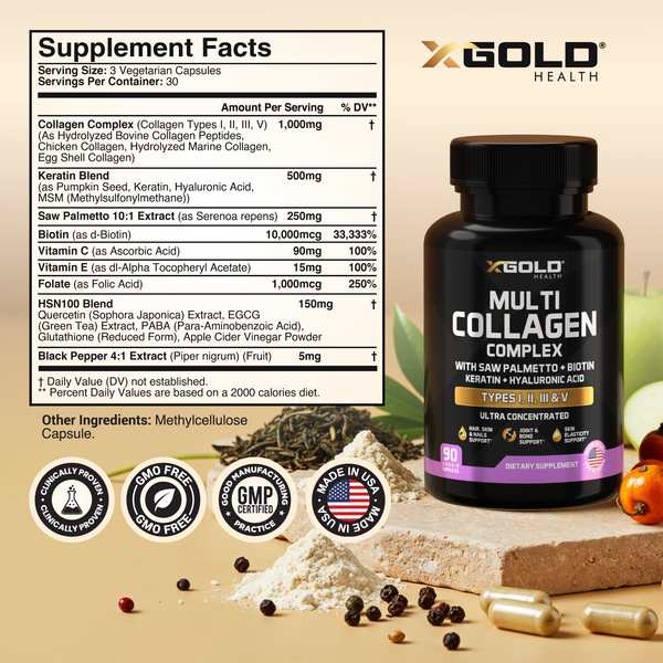 Multi Collagen & Biotin Hair, Skin & Nail Beauty Supplement - X Gold Health
