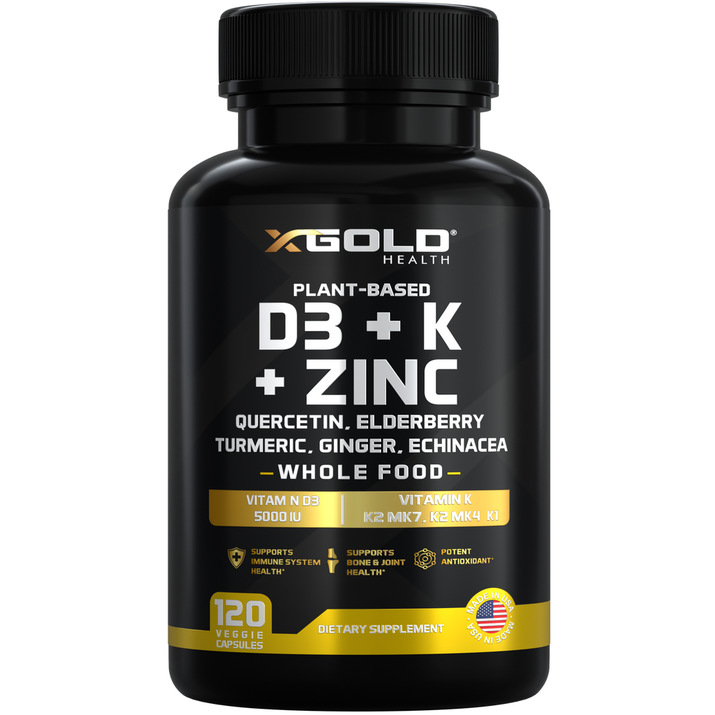 Vitamin D3 5000 IU, Vitamin K2 & K1, Zinc, Quercetin, Elderberry, Turmeric, Ginger & Echinacea - X Gold Health