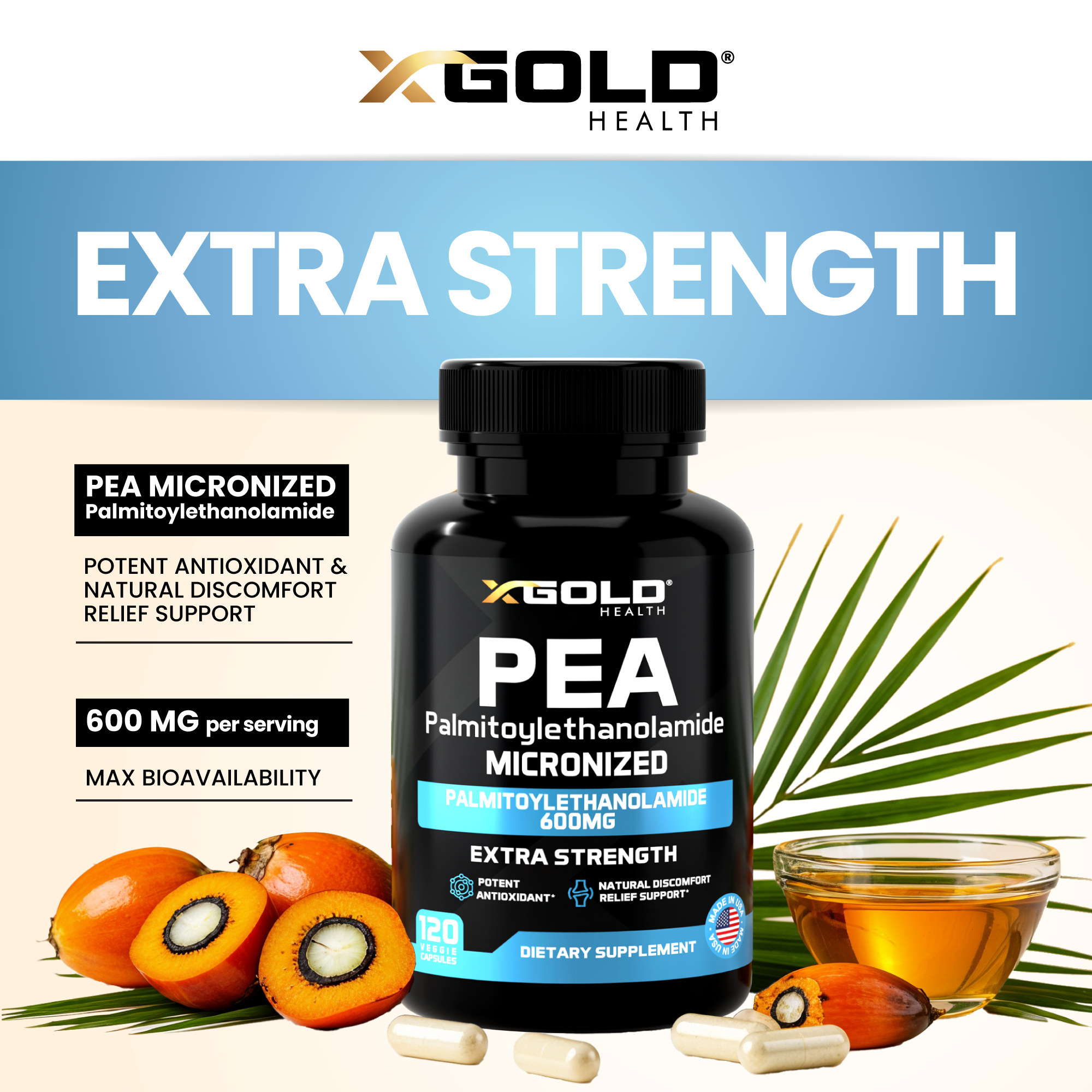 PEA 600mg – Micronized, Highly Purified & Bioavailable - X Gold Health