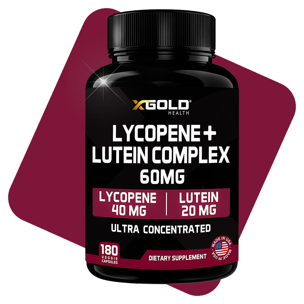 Lycopene + Lutein Supplement 60mg | Lycopene 40mg from Tomato & Lutein 20mg from Marigold Extract - 2-in-1 Ultra-Concentrated Health Supplements | Non-GMO & Gluten Free - 180 Veggie Caps Made in USA - X Gold Health