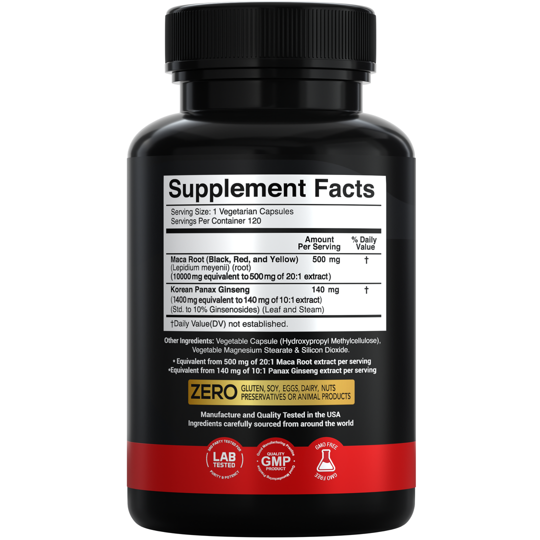 Maca Root Capsules 10,000mg + Korean Panax Ginseng 1,400mg - X Gold Health
