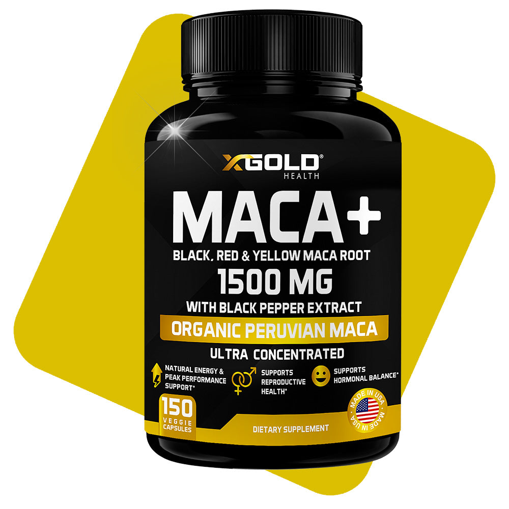 Organic Maca Root Capsules Black, Yellow, Red Strongest 1500 mg - X Gold Health