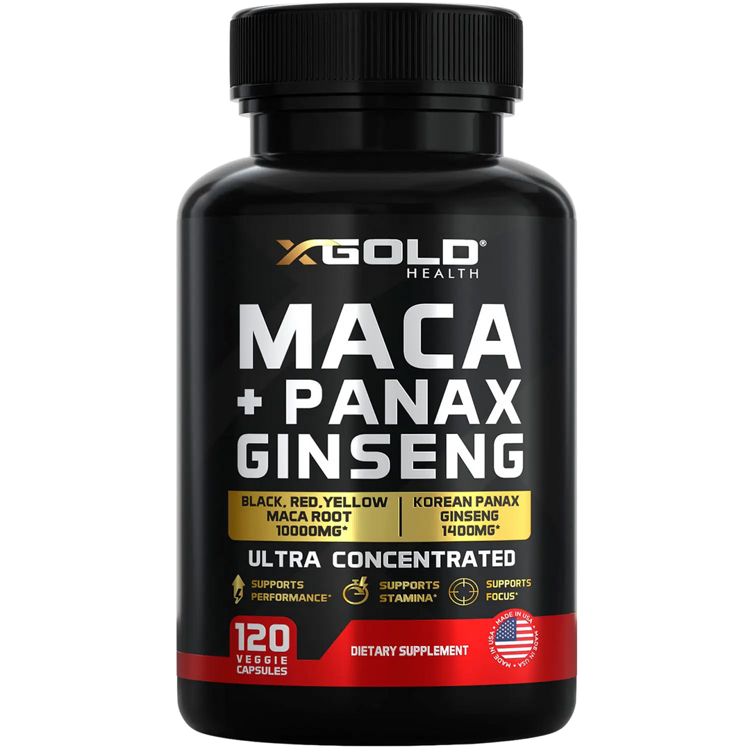 Maca Root Capsules 10,000mg + Korean Panax Ginseng 1,400mg - X Gold Health