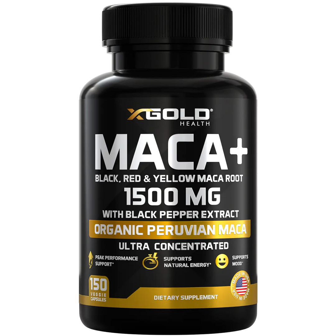 Maca Root Powder Capsules 1500mg (Black, Red & Yellow Peruvian Maca) W/ Black Pepper - X Gold Health