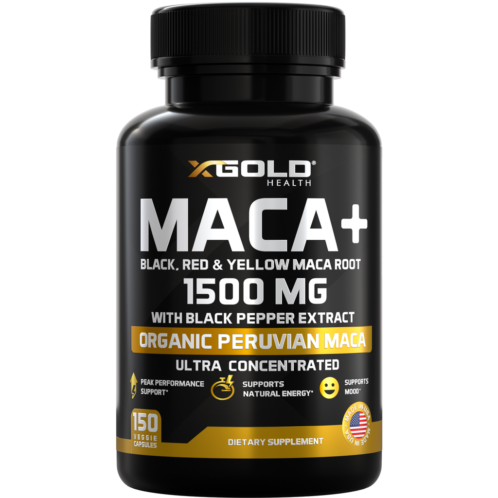 Maca Root Powder Capsules 1500mg (Black, Red & Yellow Peruvian Maca) – Energy, Mood & Vitality Support - Gelatinized Extract with Black Pepper - X Gold Health