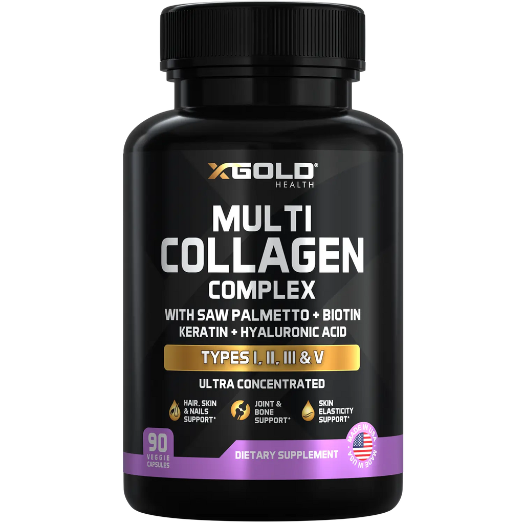 Multi Collagen & Biotin Hair, Skin & Nail Beauty Supplement &  Keratin Blend - X Gold Health