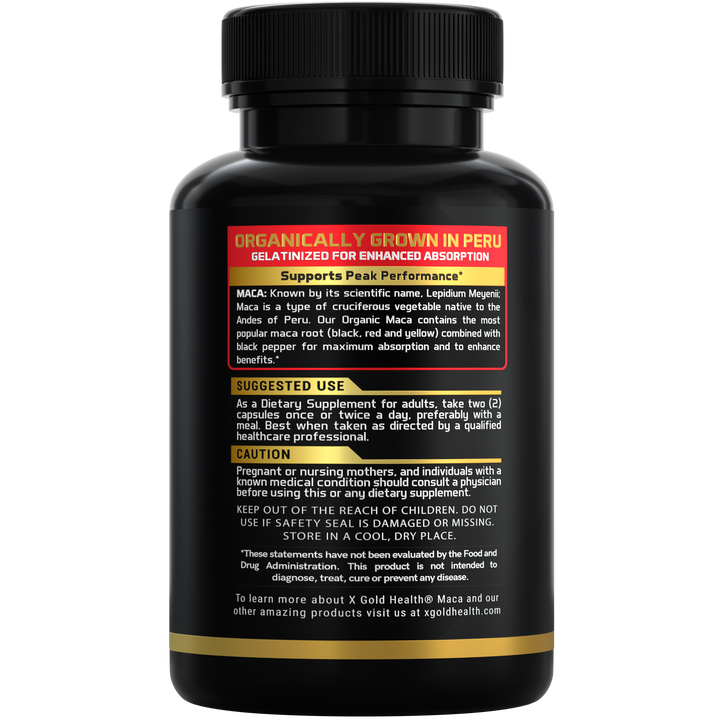 Maca Root Powder Capsules 1500mg (Black, Red &amp; Yellow Peruvian Maca) – Energy, Mood &amp; Vitality Support - Gelatinized Extract with Black Pepper - X Gold Health