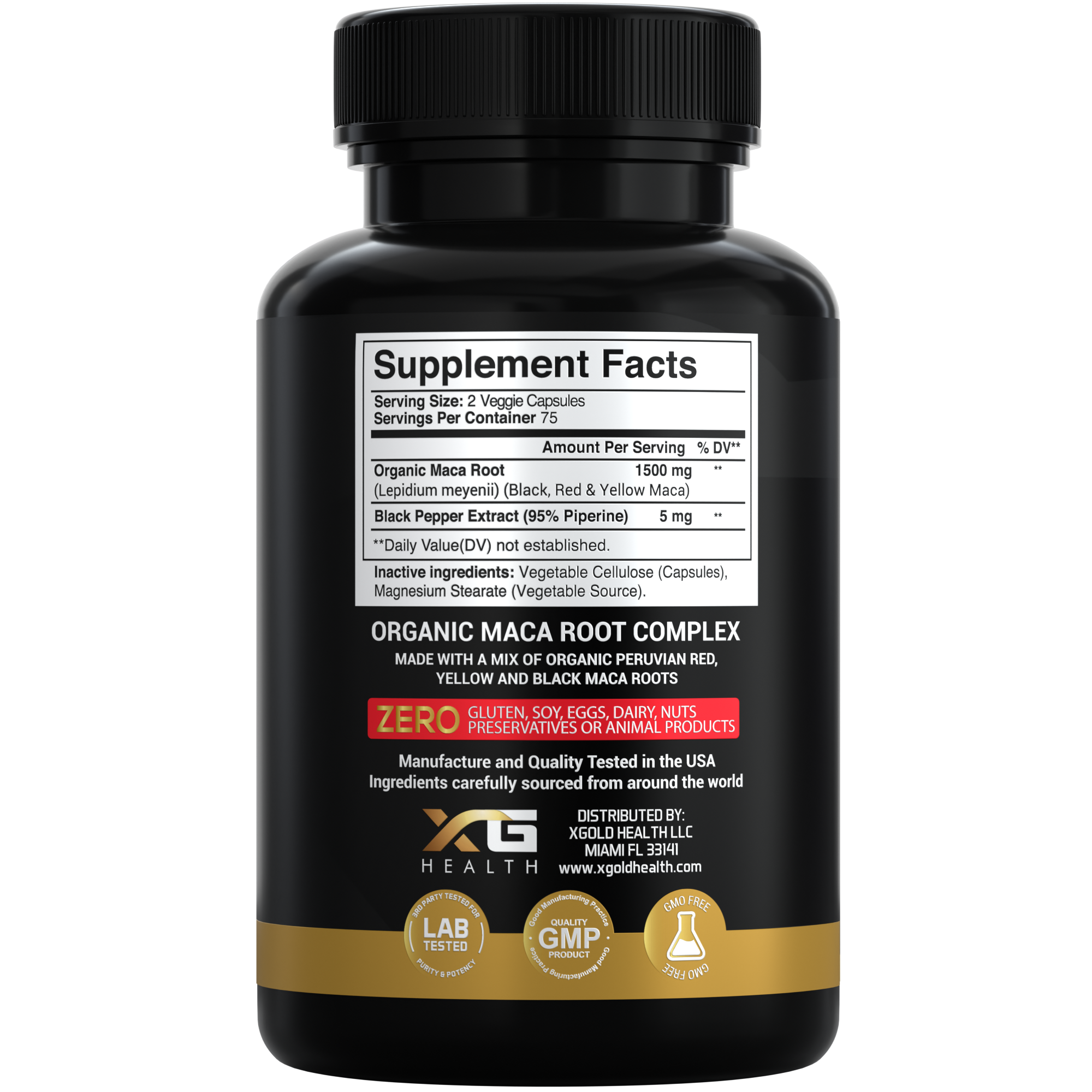 Maca Root Powder Capsules 1500mg (Black, Red & Yellow Peruvian Maca) – Energy, Mood & Vitality Support - Gelatinized Extract with Black Pepper - X Gold Health