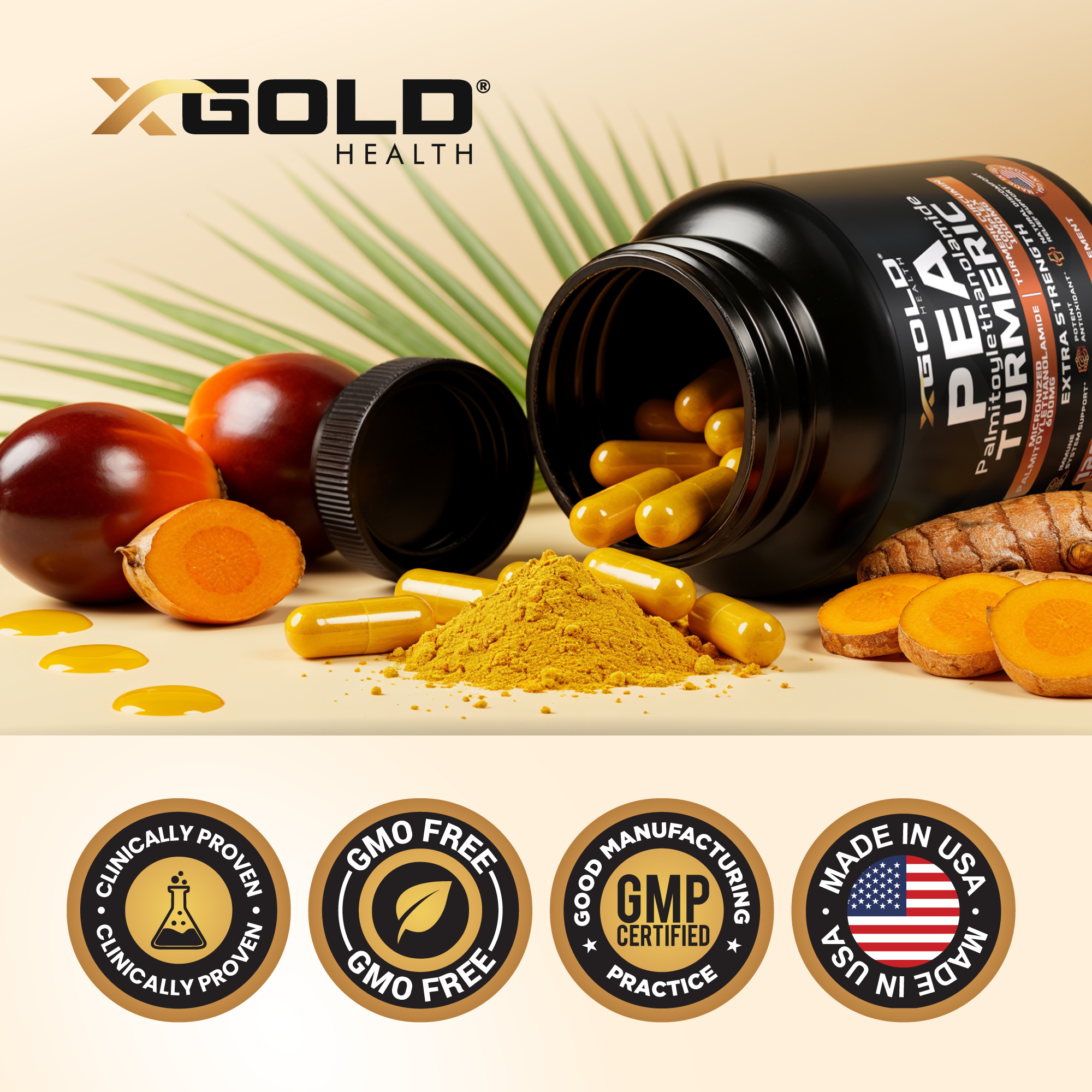 Palmitoylethanolamide 600 mg & Turmeric Curcumin 1000mg Supplement – - X Gold Health