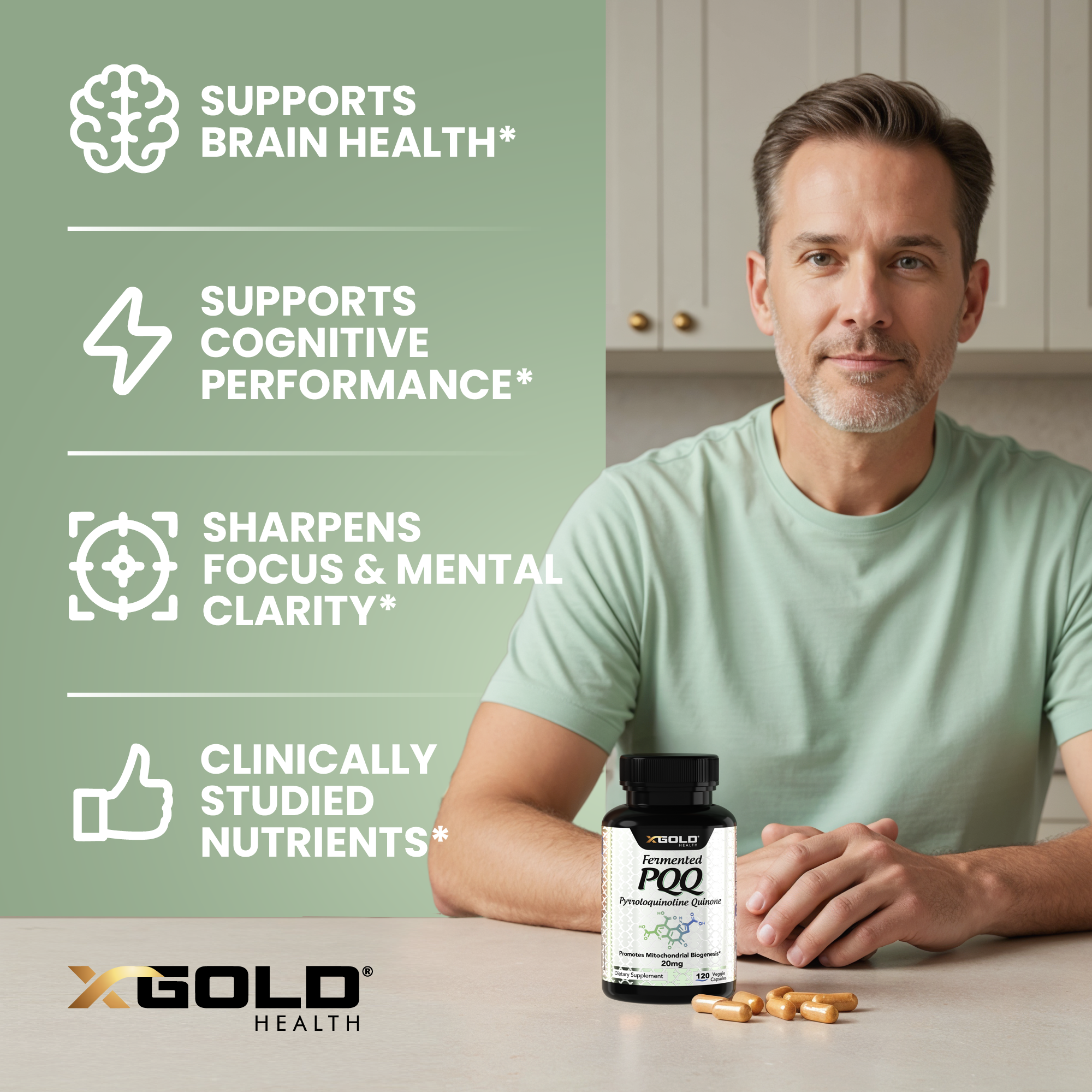 X Gold Health Fermented PQQ 99.7%+ – Mitochondrial Support, Energy Boost, Heart & Brain Health, Improved Sleep, Vitality & Recovery - Made in USA - X Gold Health