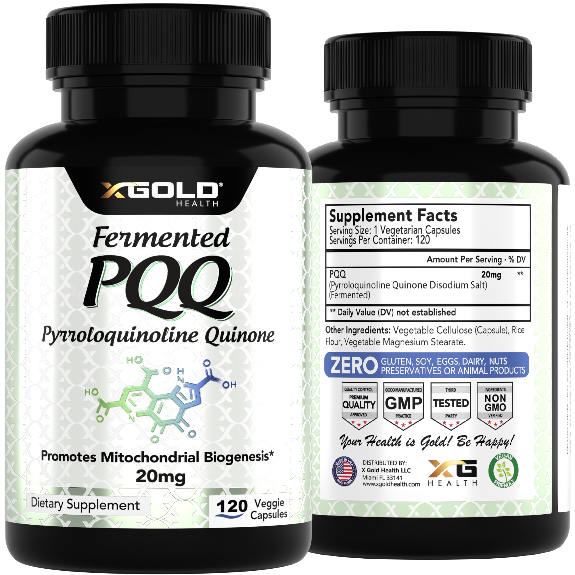 X Gold Health Fermented PQQ 99.7%+ – Mitochondrial Support, Energy Boost, Heart & Brain Health, Improved Sleep, Vitality & Recovery - Made in USA - X Gold Health