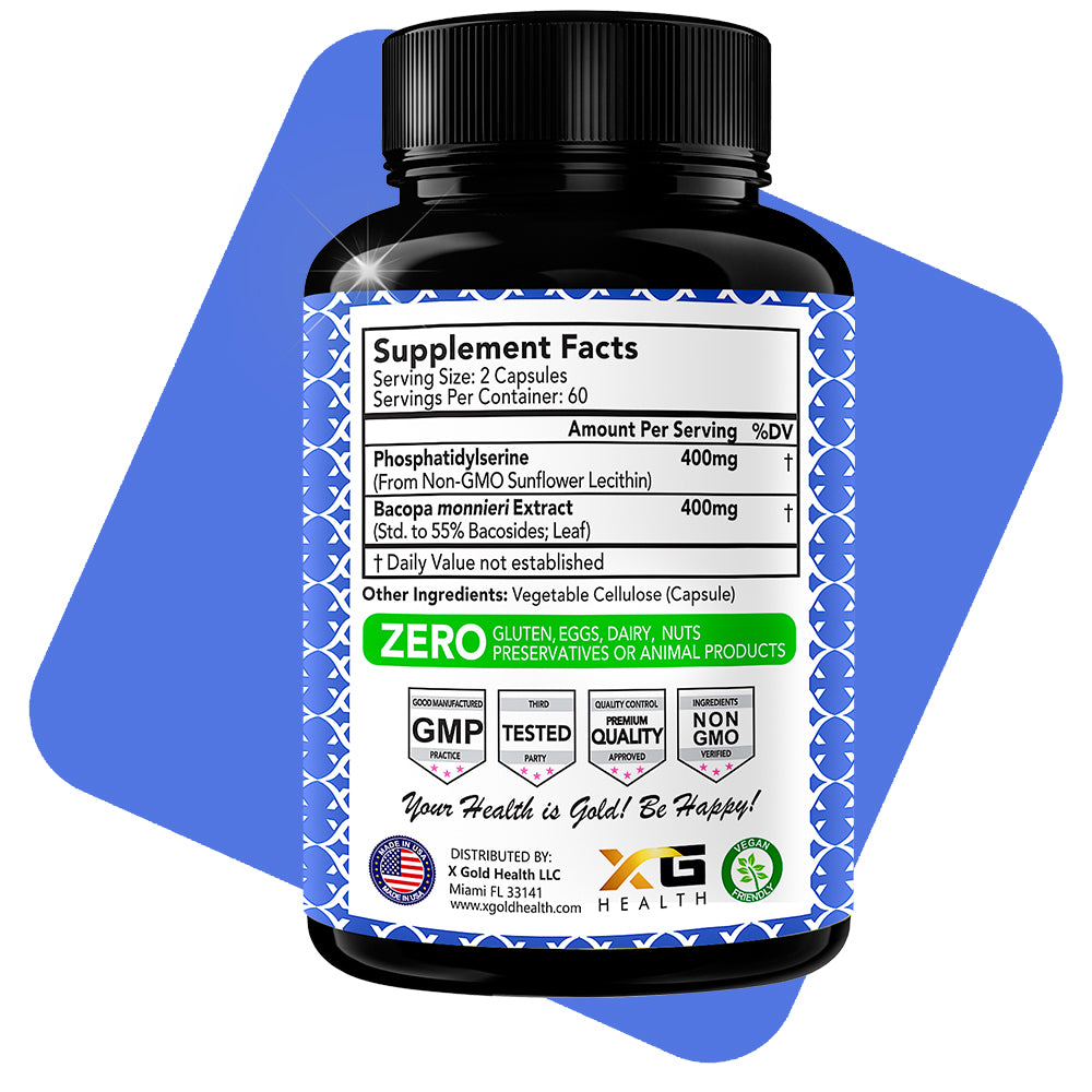 PhosphatidylSerine plus Bacopa Monnieri 400 mg 2 in 1 - X Gold Health