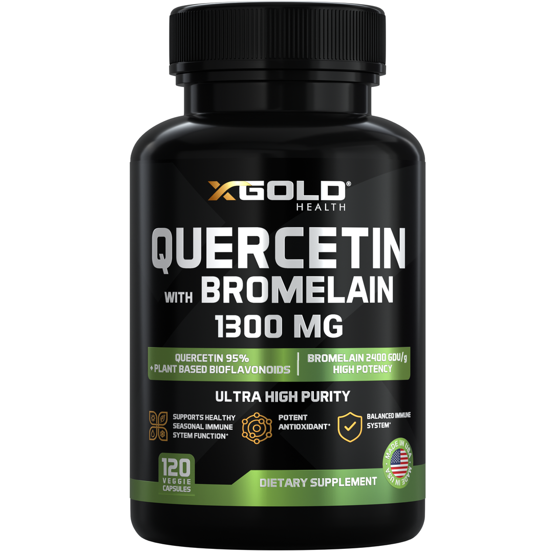 X Gold Health Quercetin + Bromelain 1,300mg – Quercetin: 95% - Highly Purified and Highly Bioavailable Plus Bromelain 2,400 GDU/g - Made in USA | 120 Capsules - X Gold Health