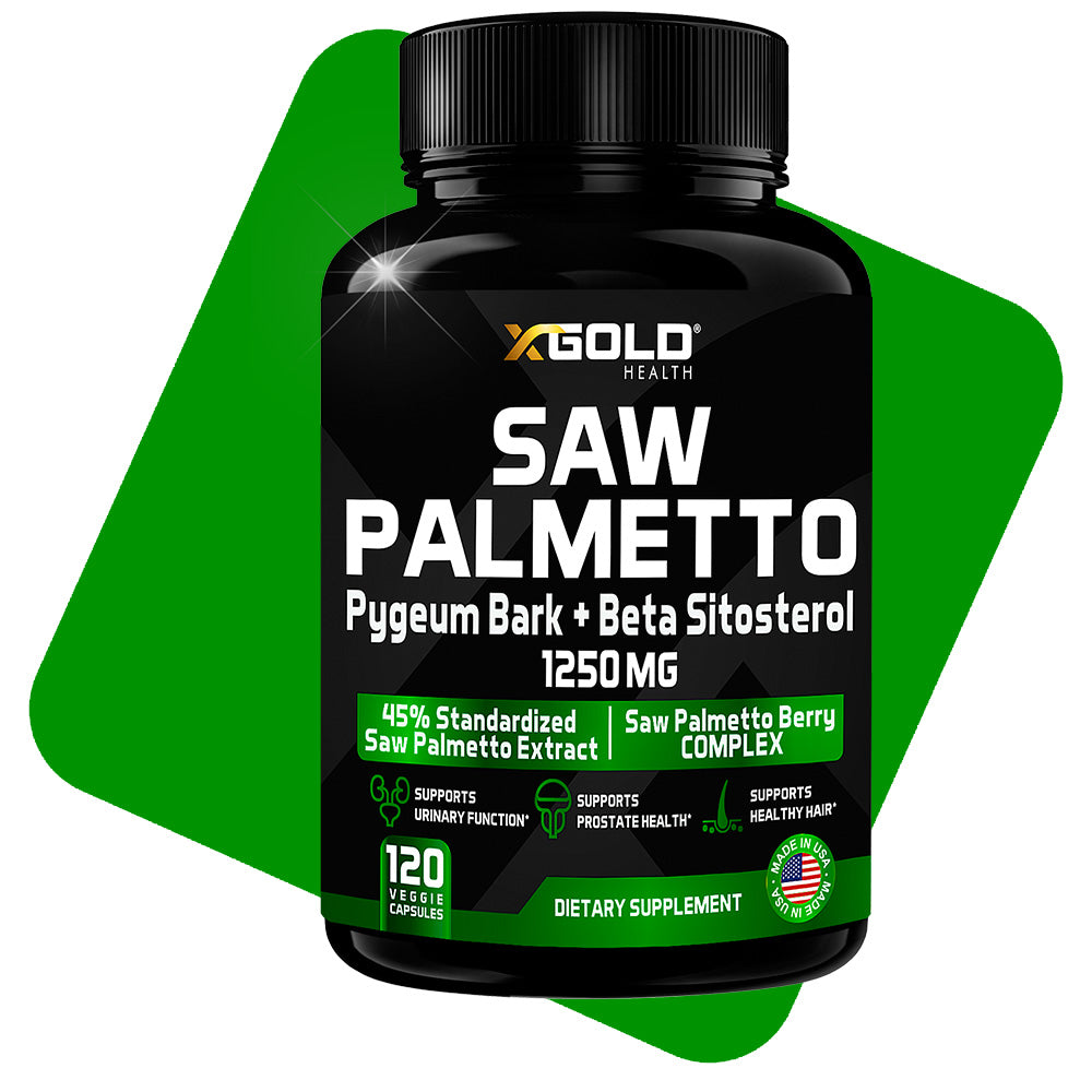 Saw Palmetto Prostate Supplement for Men | Pygeum Bark | Beta Sitosterol Supplement | Potent 3X Formula | Urinary Function Prostate | DHT Blocker Hair Growth | 4 Month - X Gold Health