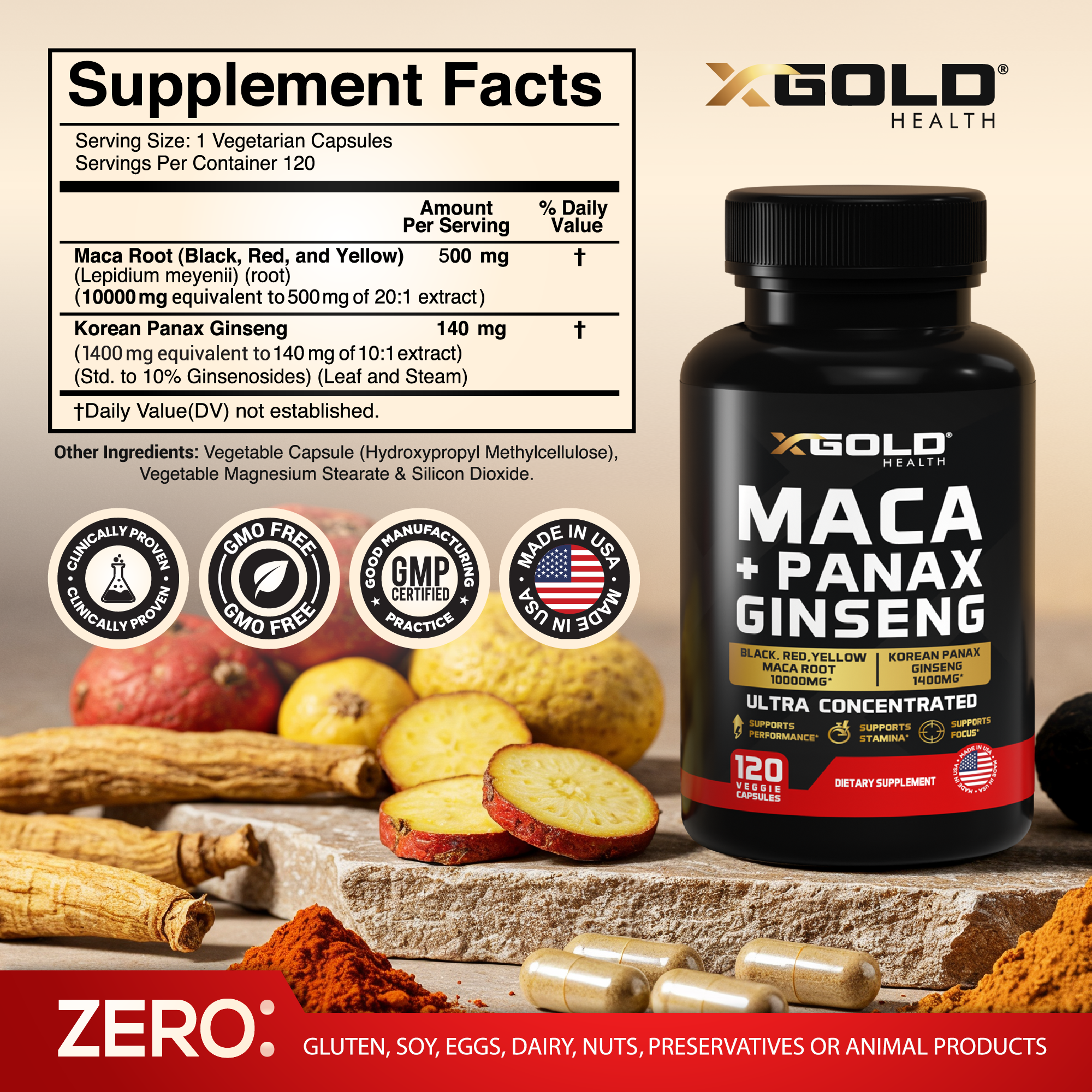 Maca Root + Korean Panax Ginseng - X Gold Health
