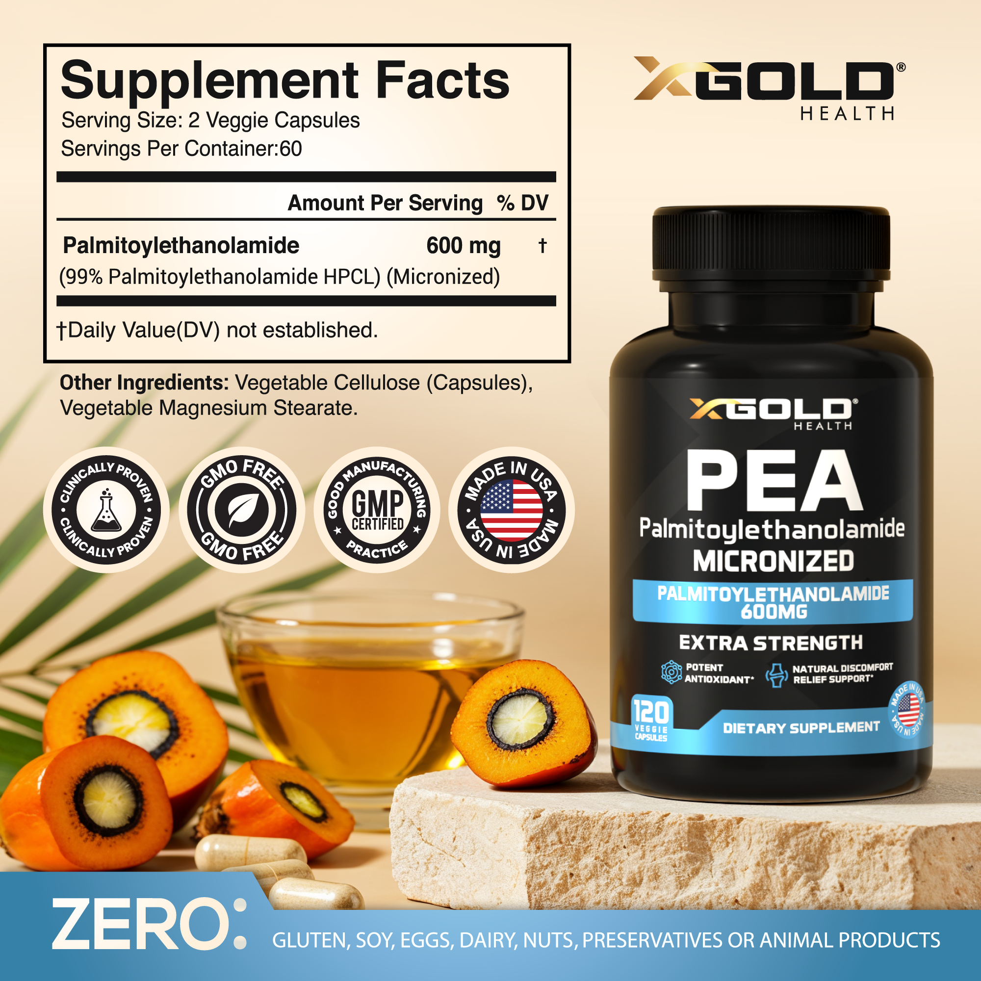 PEA 600mg – Micronized, Highly Purified & Bioavailable - X Gold Health