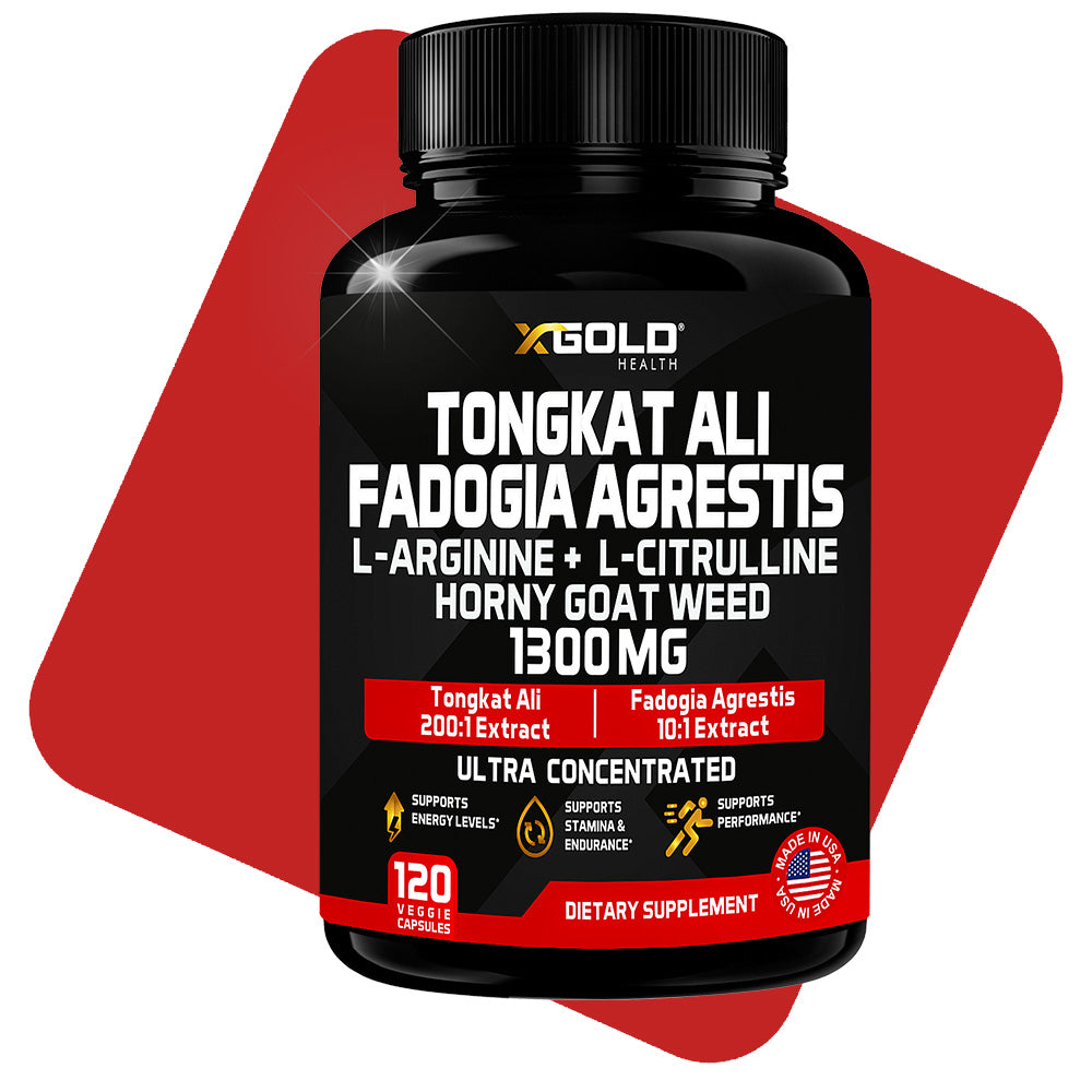 Tongkat Ali, Fadogia Agrestis, L-Arginine, L-Citrulline & Horny Goat Weed Supplement: 1300mg Ultra Concentrated Complex for Boosted Energy & Stamina - Herbal Performance Supplements - 120 Capsules - X Gold Health