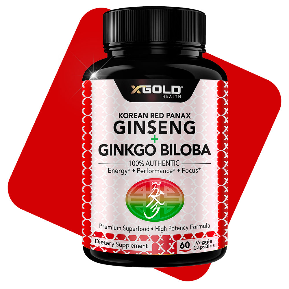 Korean Red Panax Ginseng 1200mg + Ginkgo Biloba - Extra Strength - X Gold Health